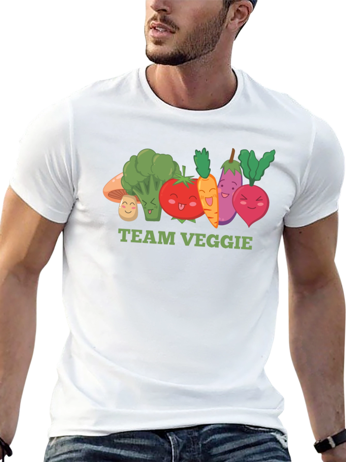 Team Veggie Black T-Shirt - Cartoon Vegetable Design