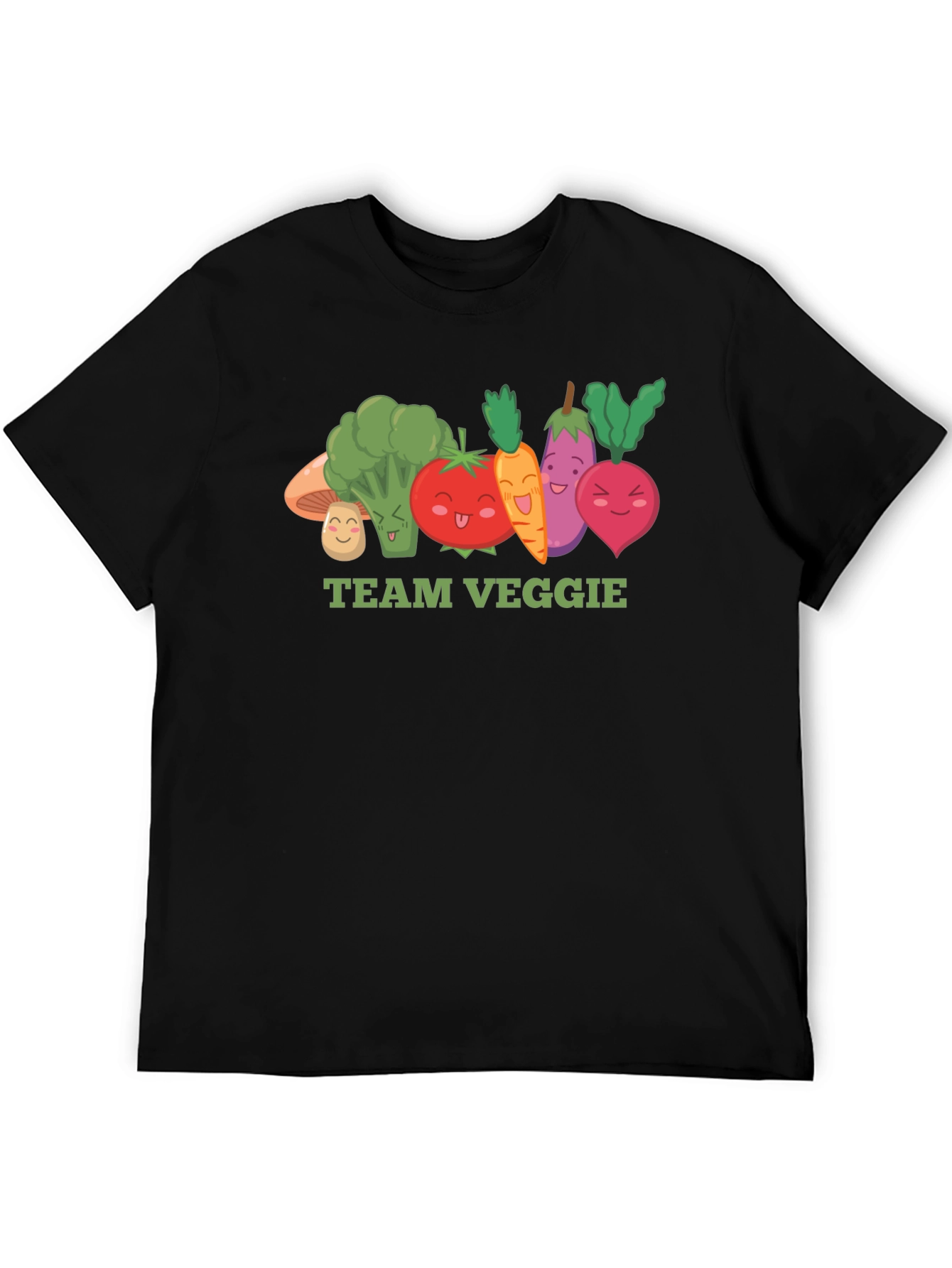 Team Veggie Black T-Shirt - Cartoon Vegetable Design