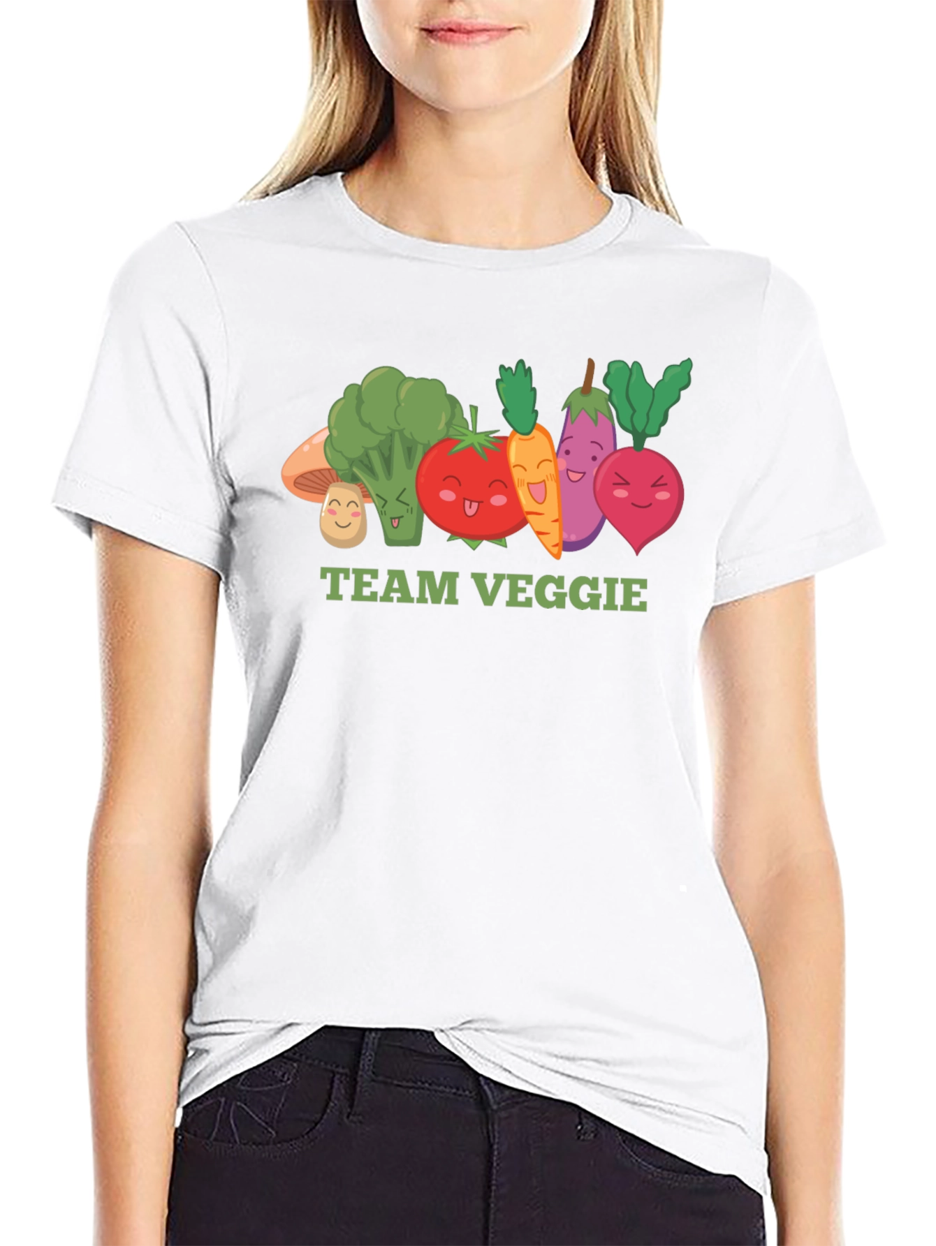 Team Veggie Black T-Shirt - Cartoon Vegetable Design