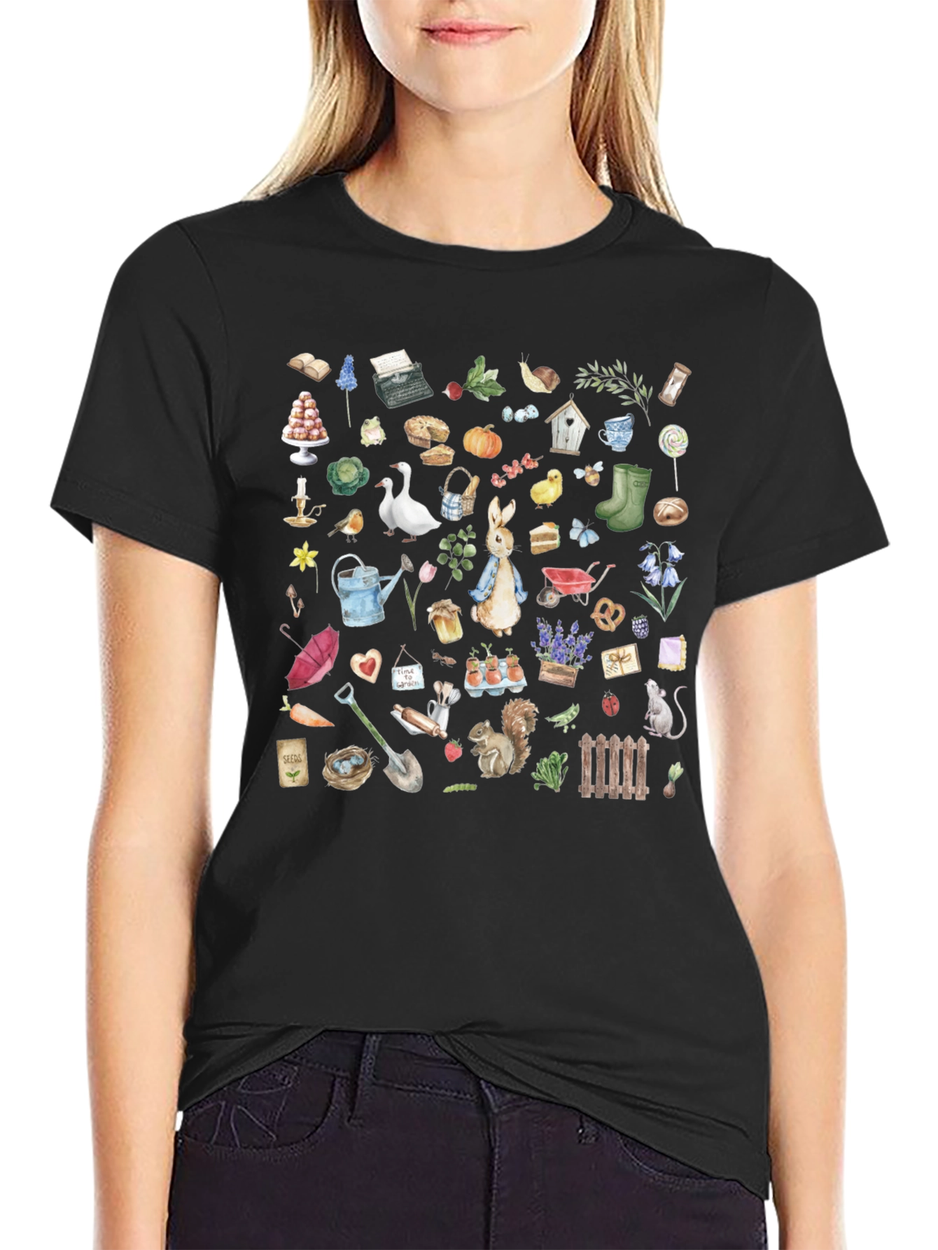 Garden Print Black T-Shirt