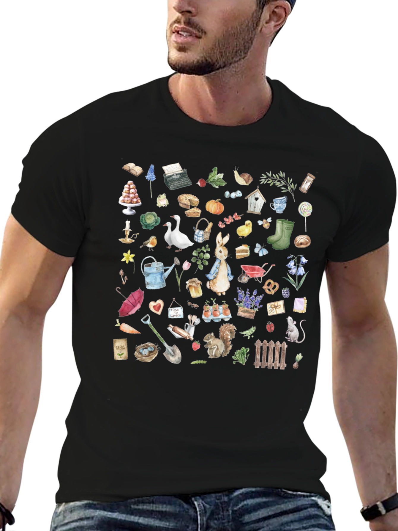 Garden Print Black T-Shirt