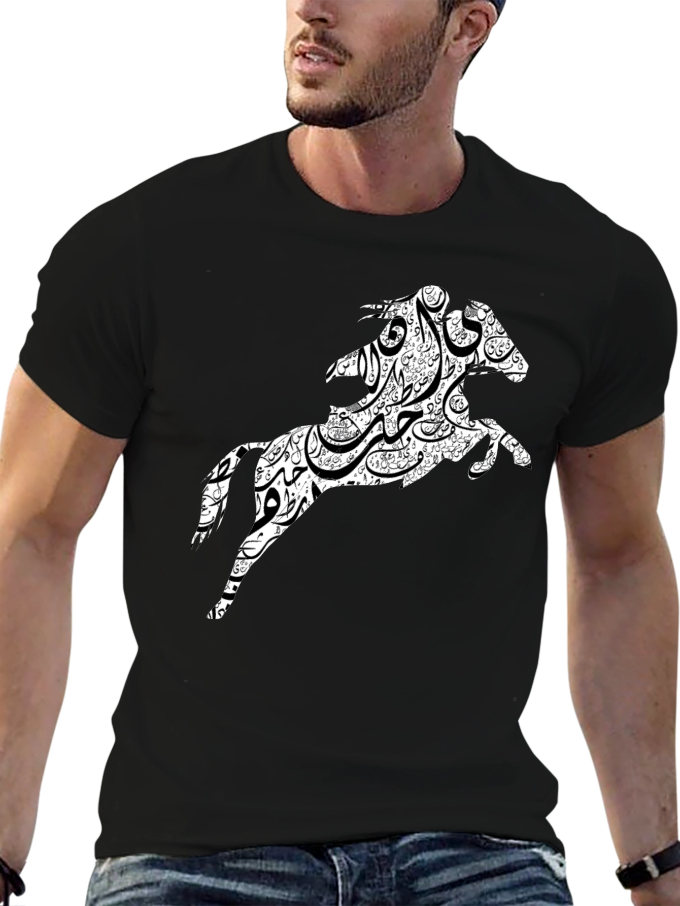 Black Tee with Horse Graphic