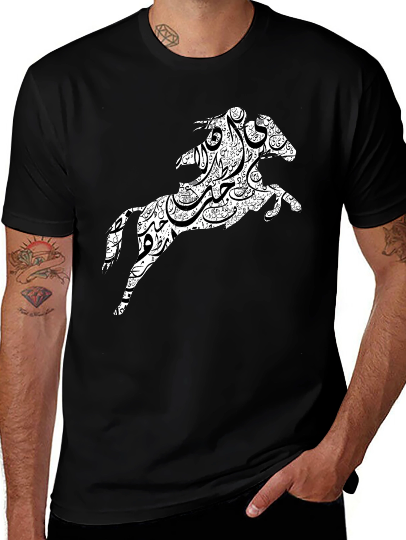 Black Tee with Horse Graphic