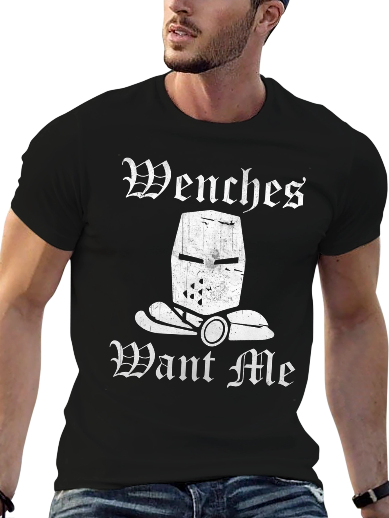 Wenches Want Me Knight Humor T-Shirt - Black