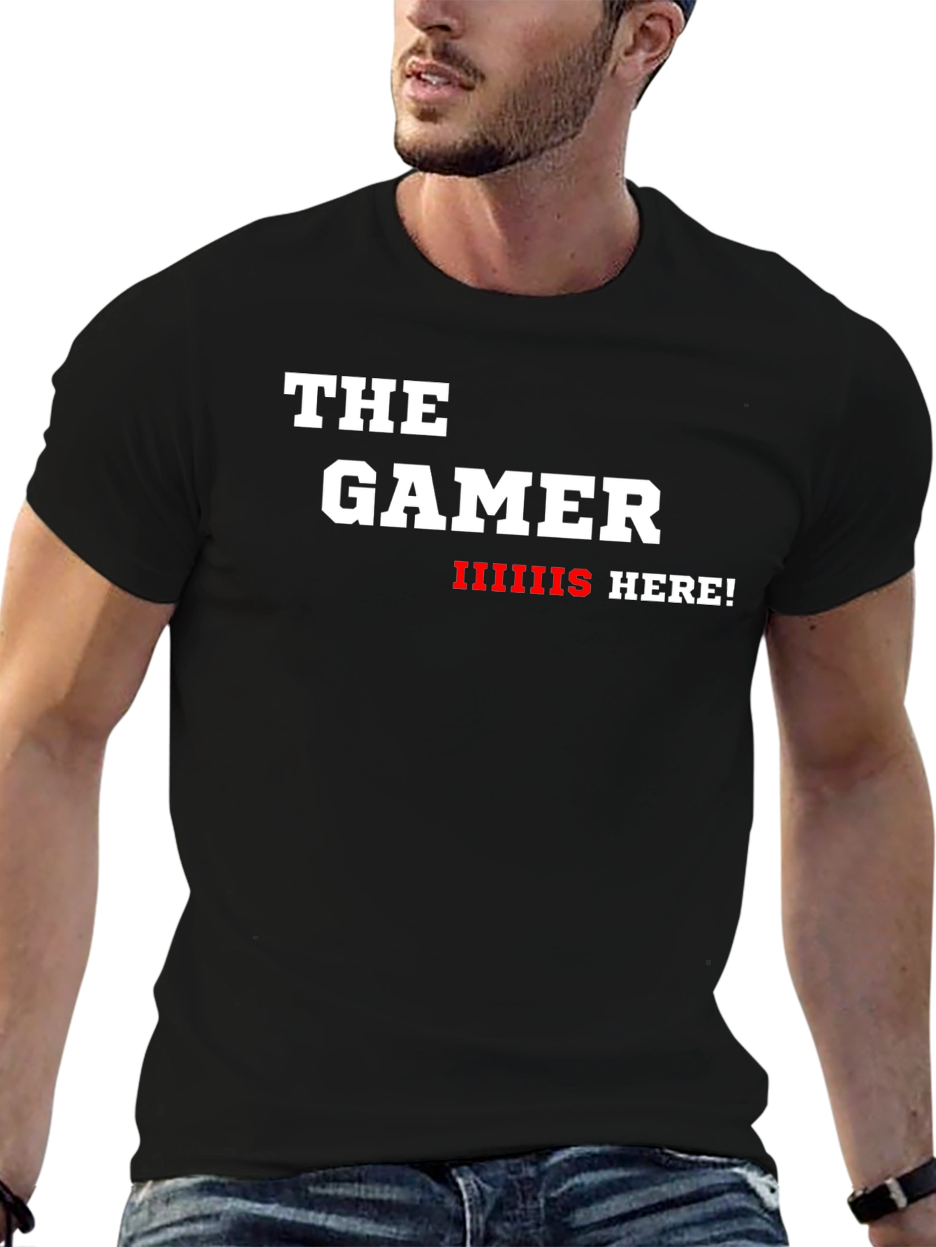 The Gamer is Here! Black Graphic Tee