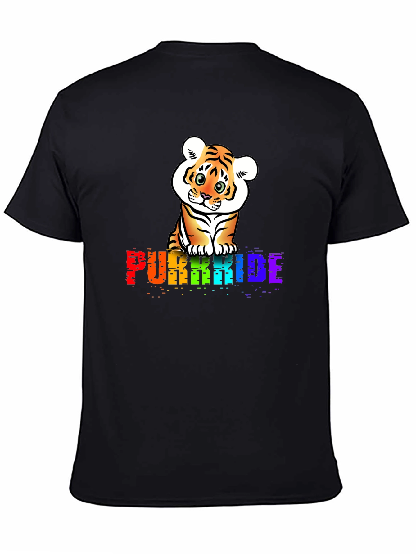 Purrkide Black T-Shirt with Tiger Graphic