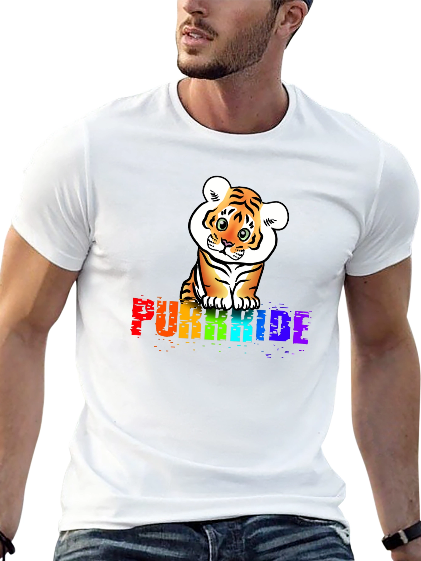 Purrkide Black T-Shirt with Tiger Graphic