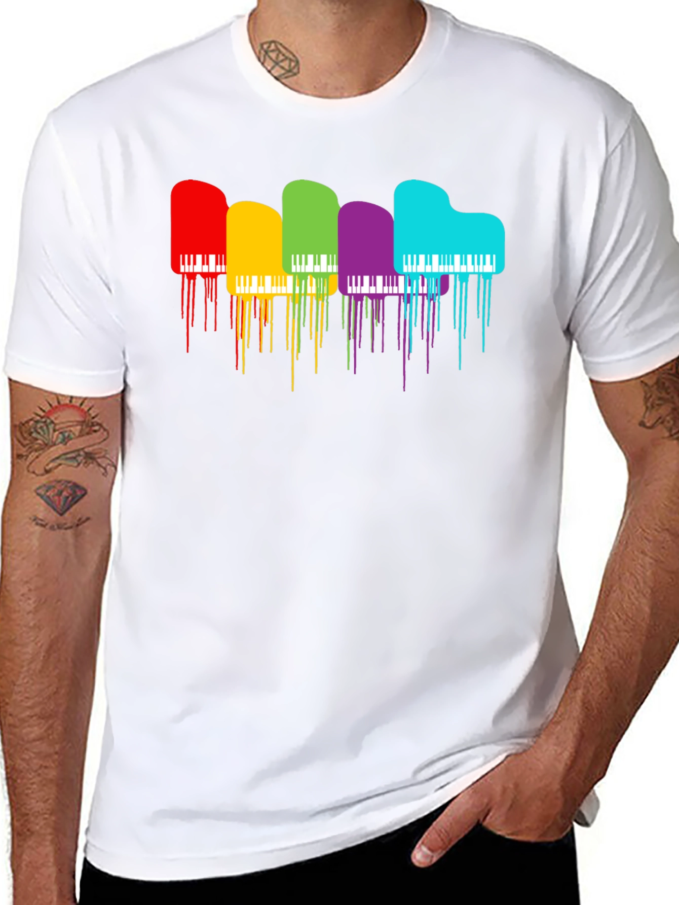 Rainbow Piano Drip Graphic T-Shirt - Black