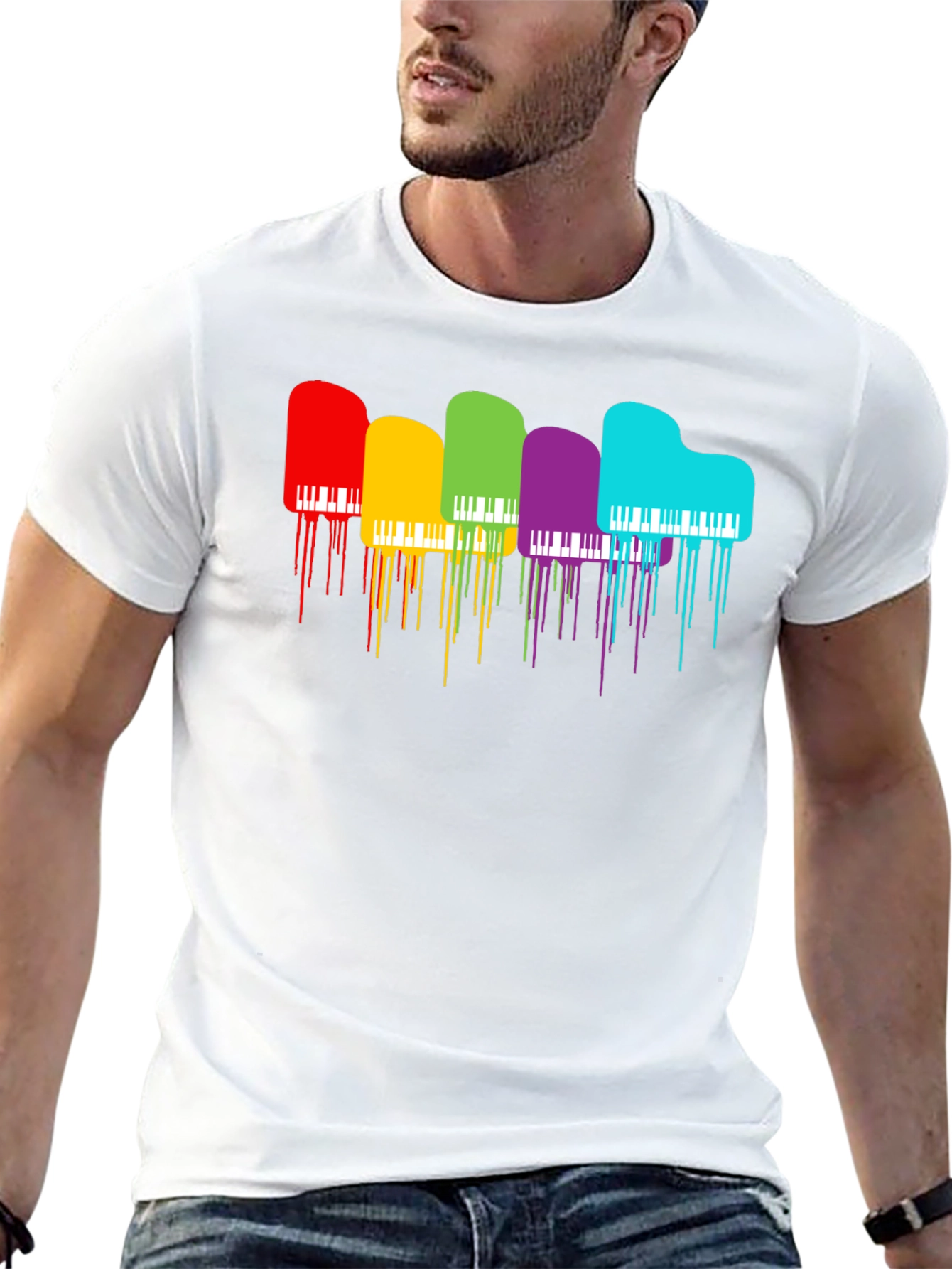 Rainbow Piano Drip Graphic T-Shirt - Black