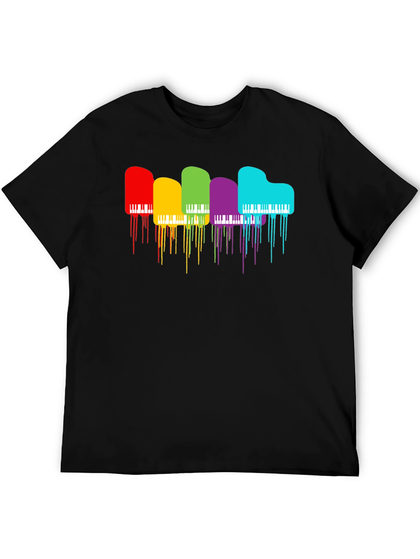 Rainbow Piano Drip Graphic T-Shirt - Black