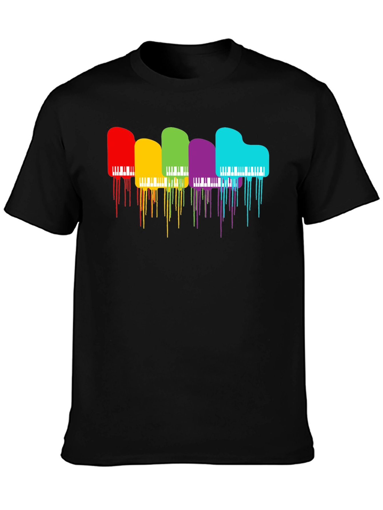 Rainbow Piano Drip Graphic T-Shirt - Black
