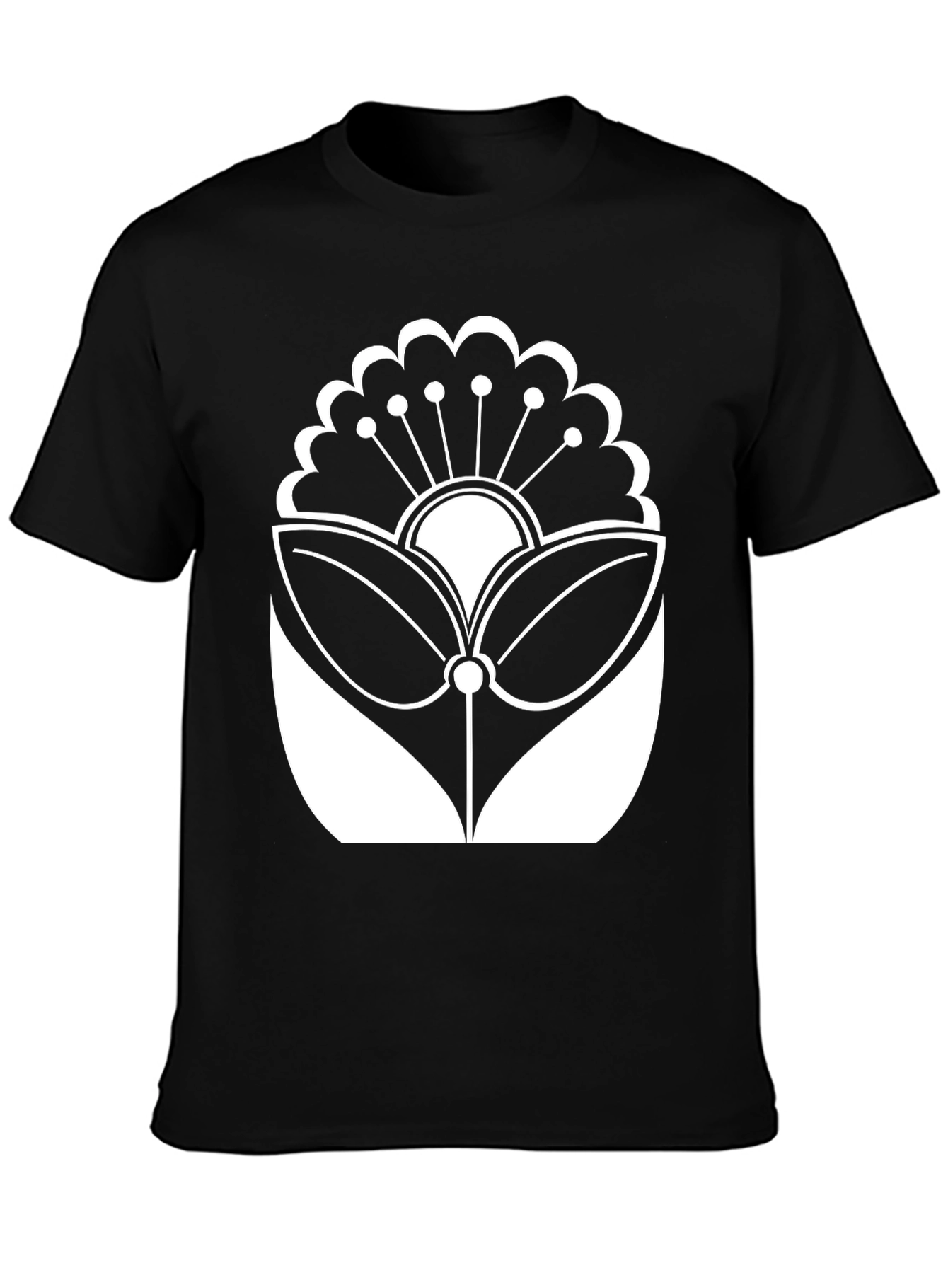 Black T-Shirt with White Floral Design