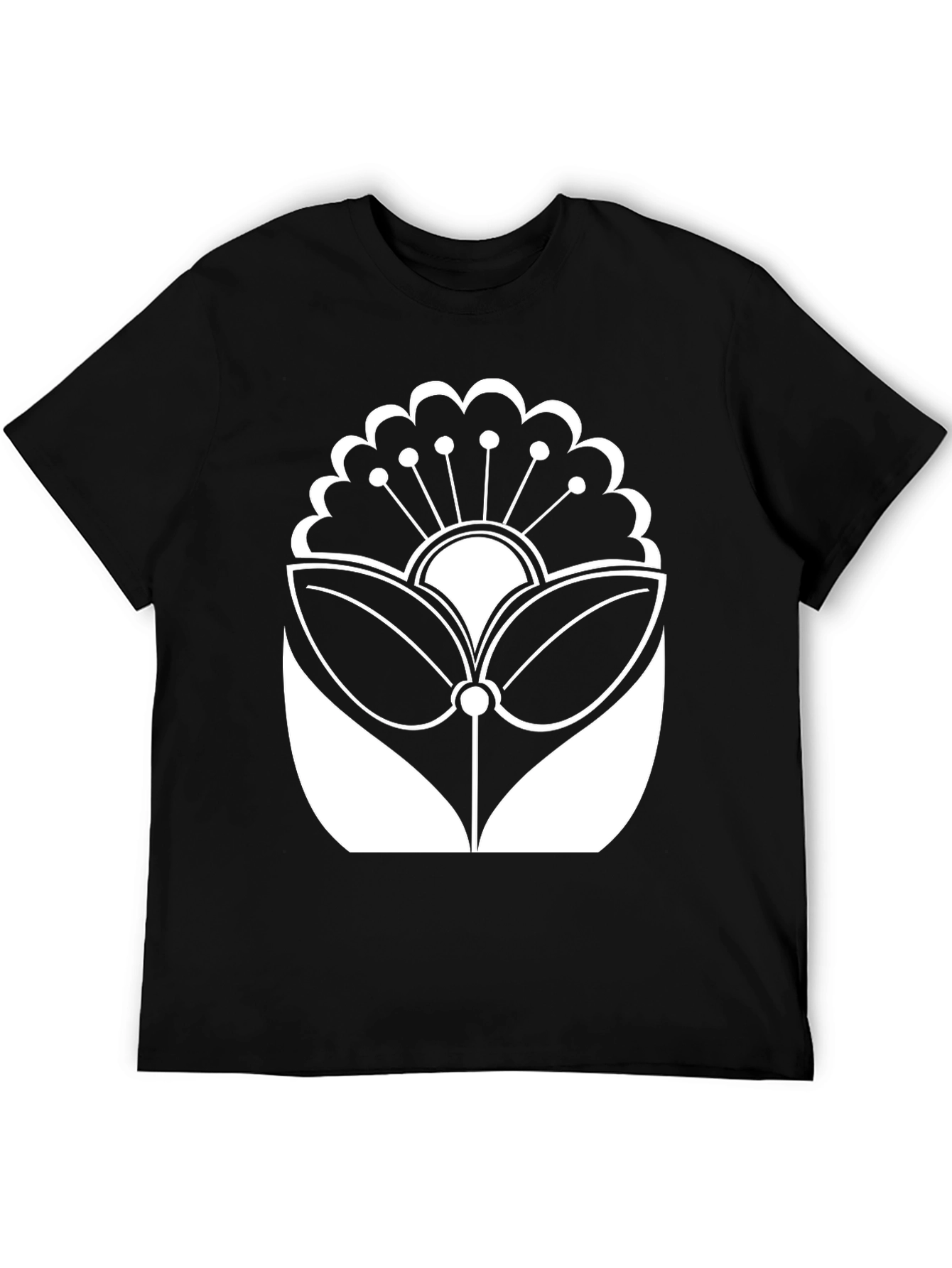 Black T-Shirt with White Floral Design