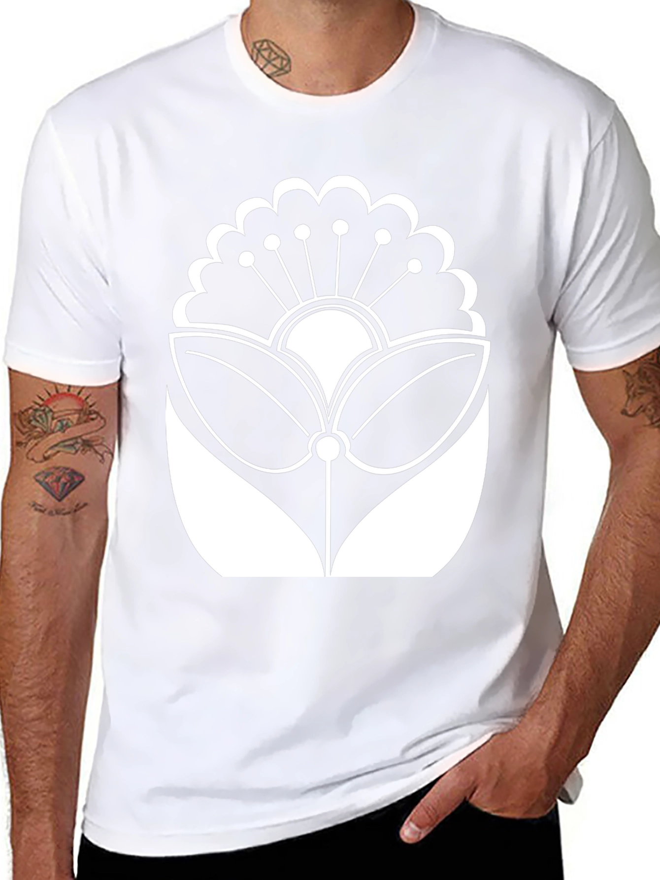 Black T-Shirt with White Floral Design