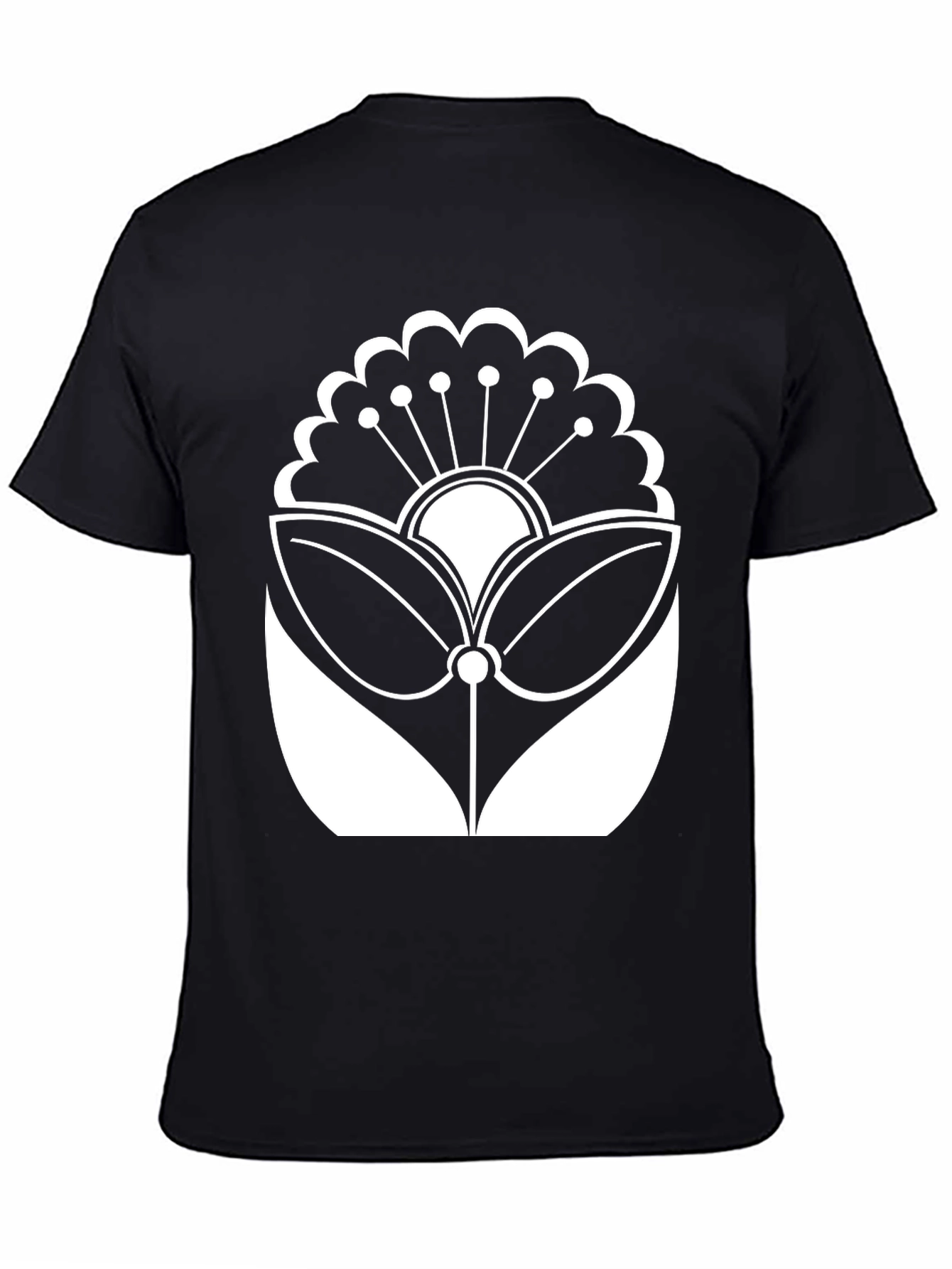 Black T-Shirt with White Floral Design