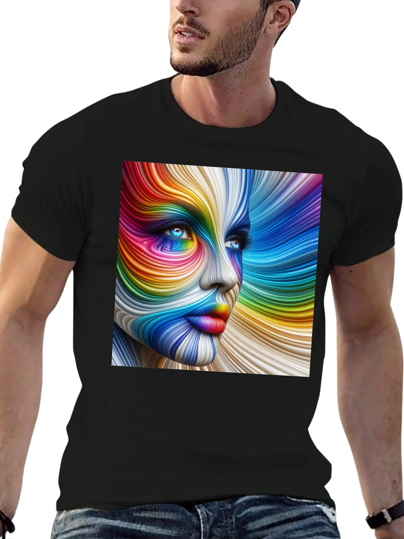 Rainbow Face Graphic T-Shirt - Vivid Art Tee