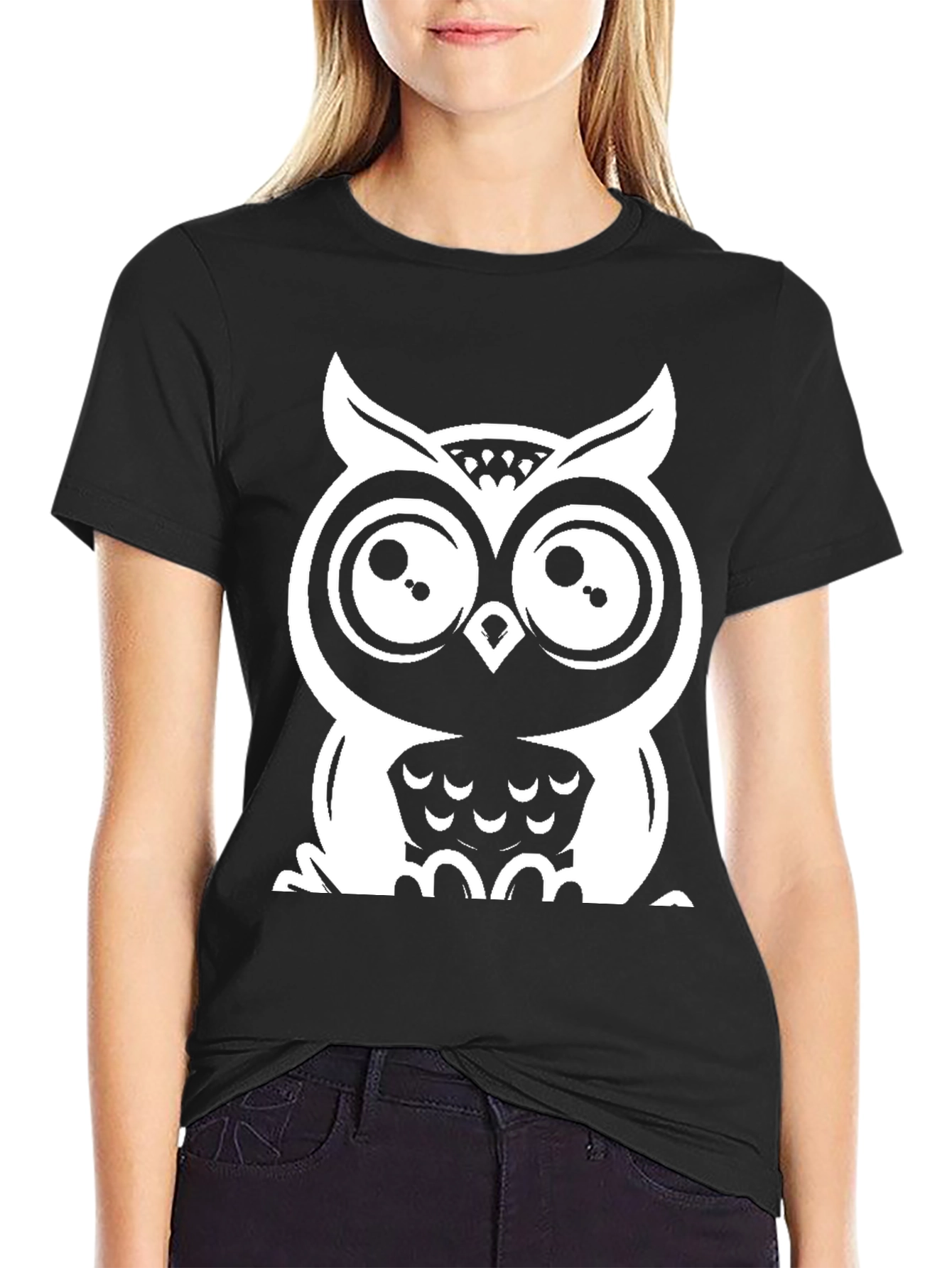 Owl Graphic Tee - Black Cotton T-Shirt