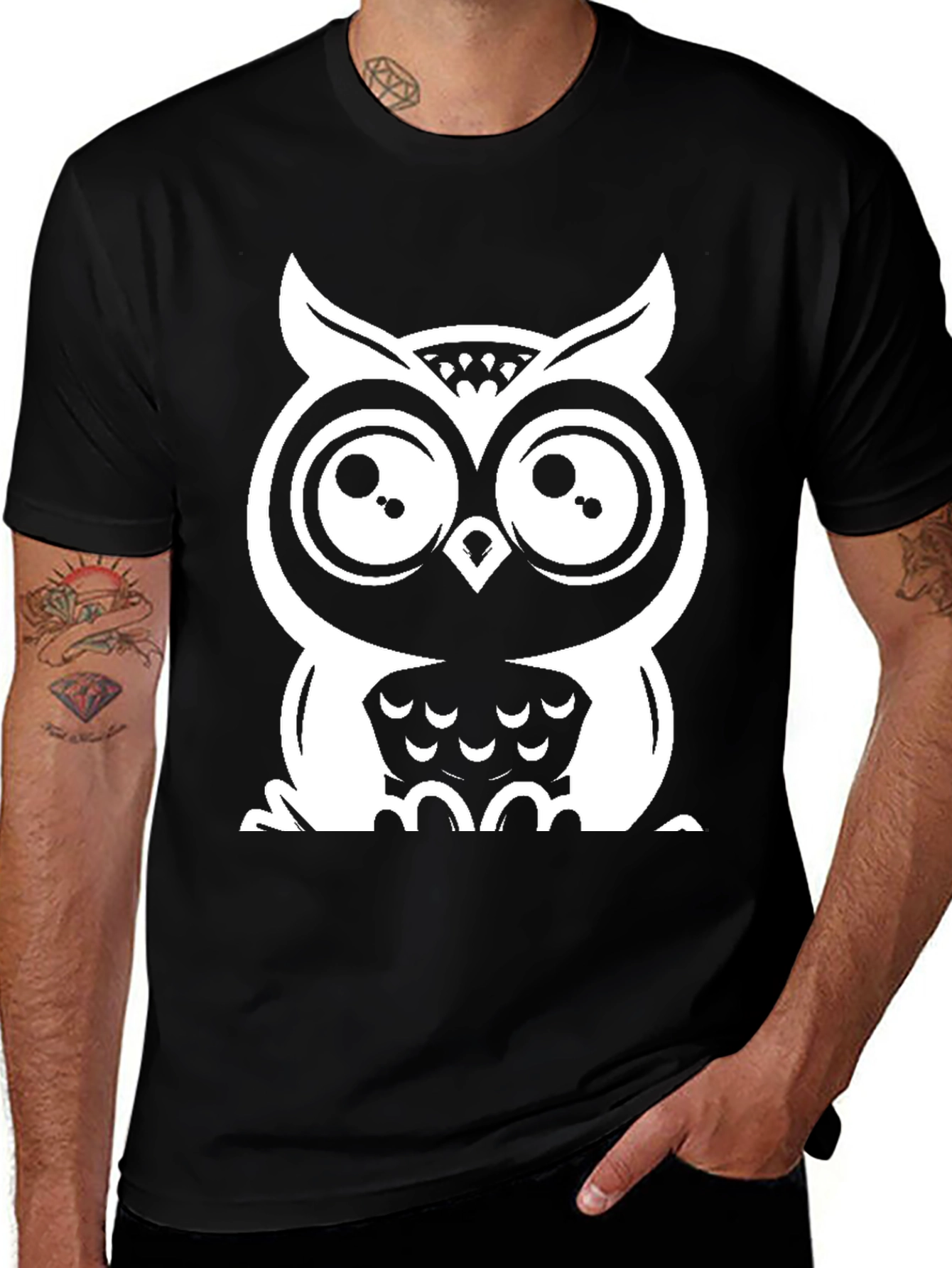 Owl Graphic Tee - Black Cotton T-Shirt