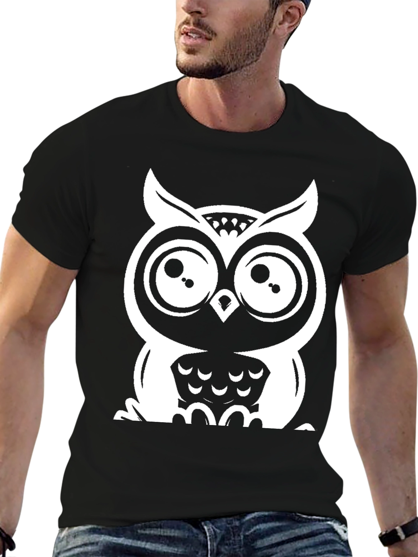 Owl Graphic Tee - Black Cotton T-Shirt