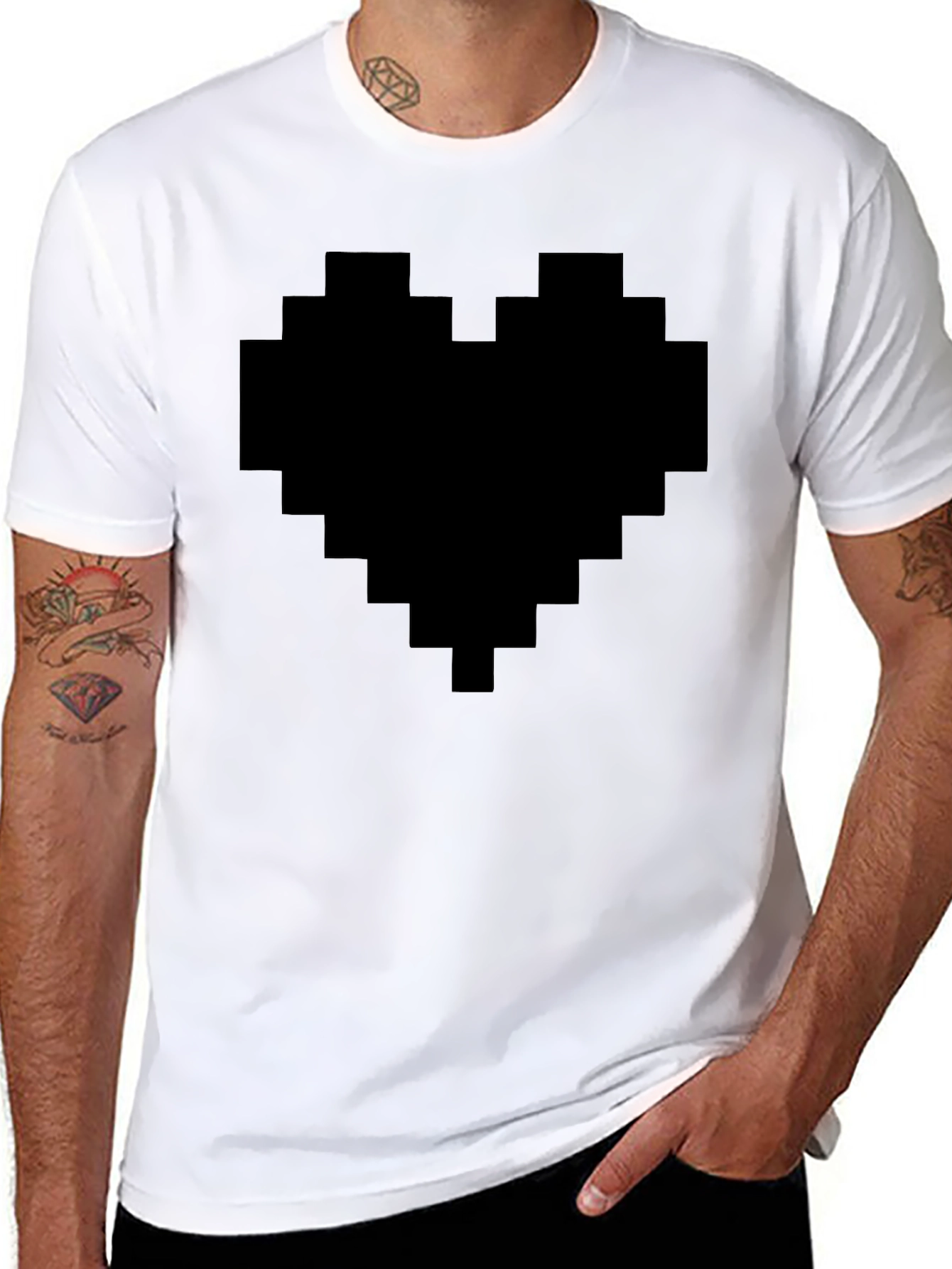 Pixel Heart Graphic Tee - Black Casual Shirt