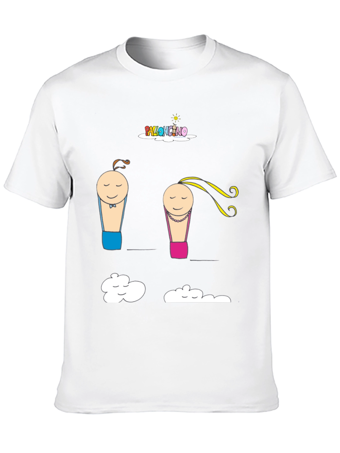 Cartoon Couple Cloud Print Black T-Shirt