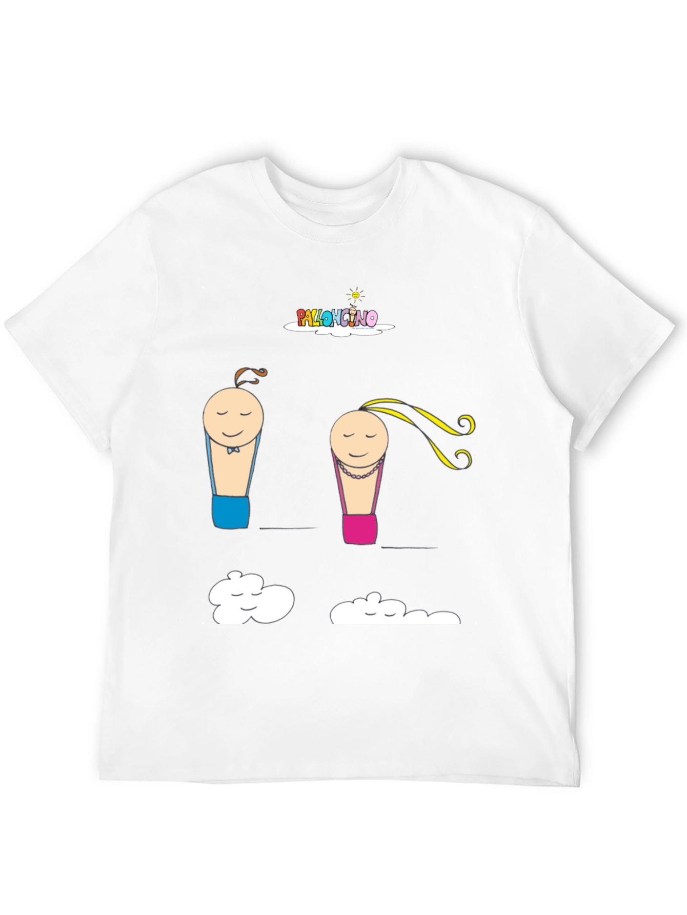 Cartoon Couple Cloud Print Black T-Shirt