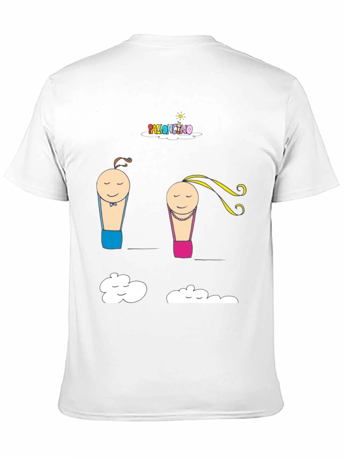 Cartoon Couple Cloud Print Black T-Shirt