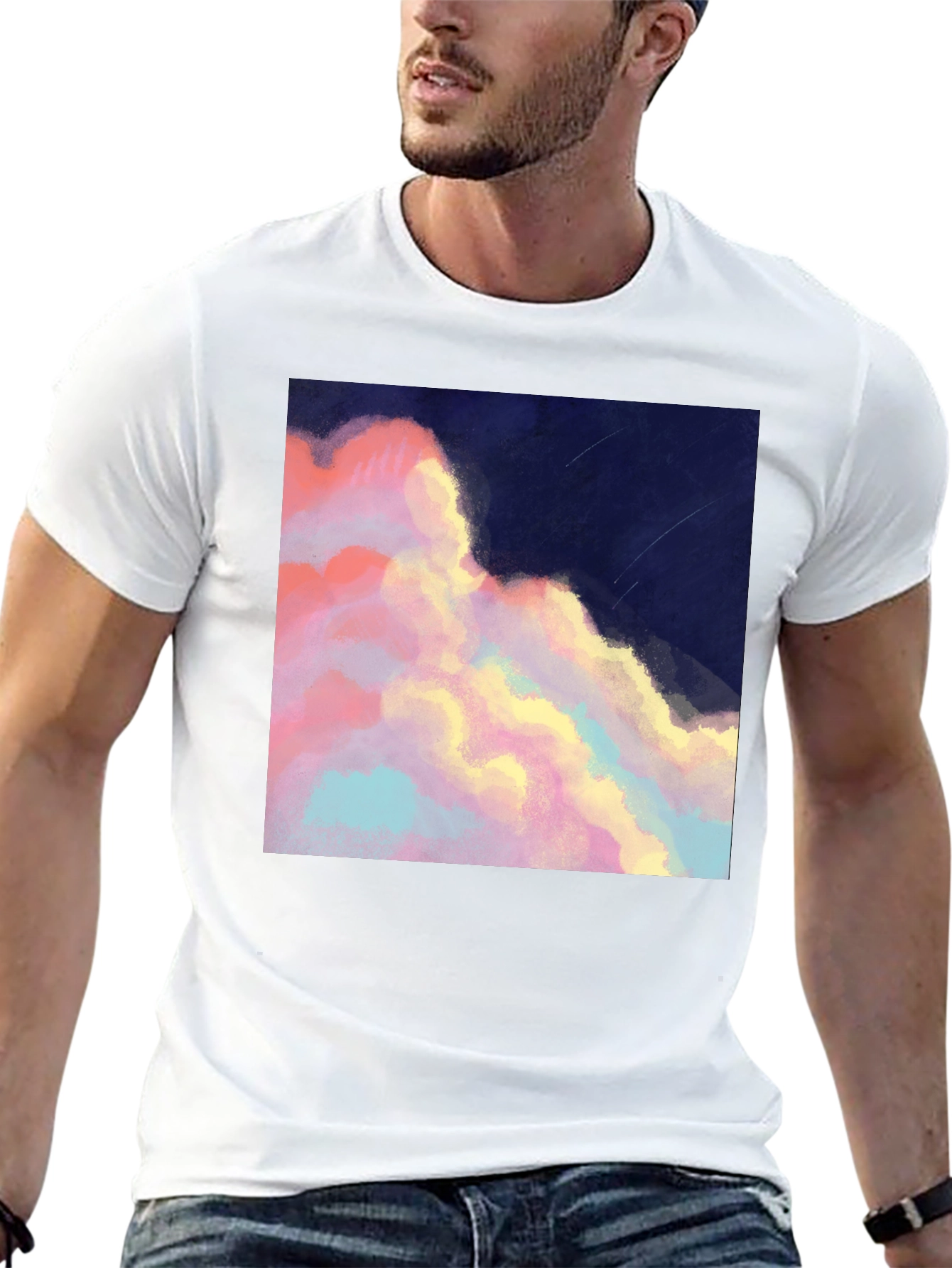 Artistic Cloudscape Graphic Tee - Stylish Black T-Shirt