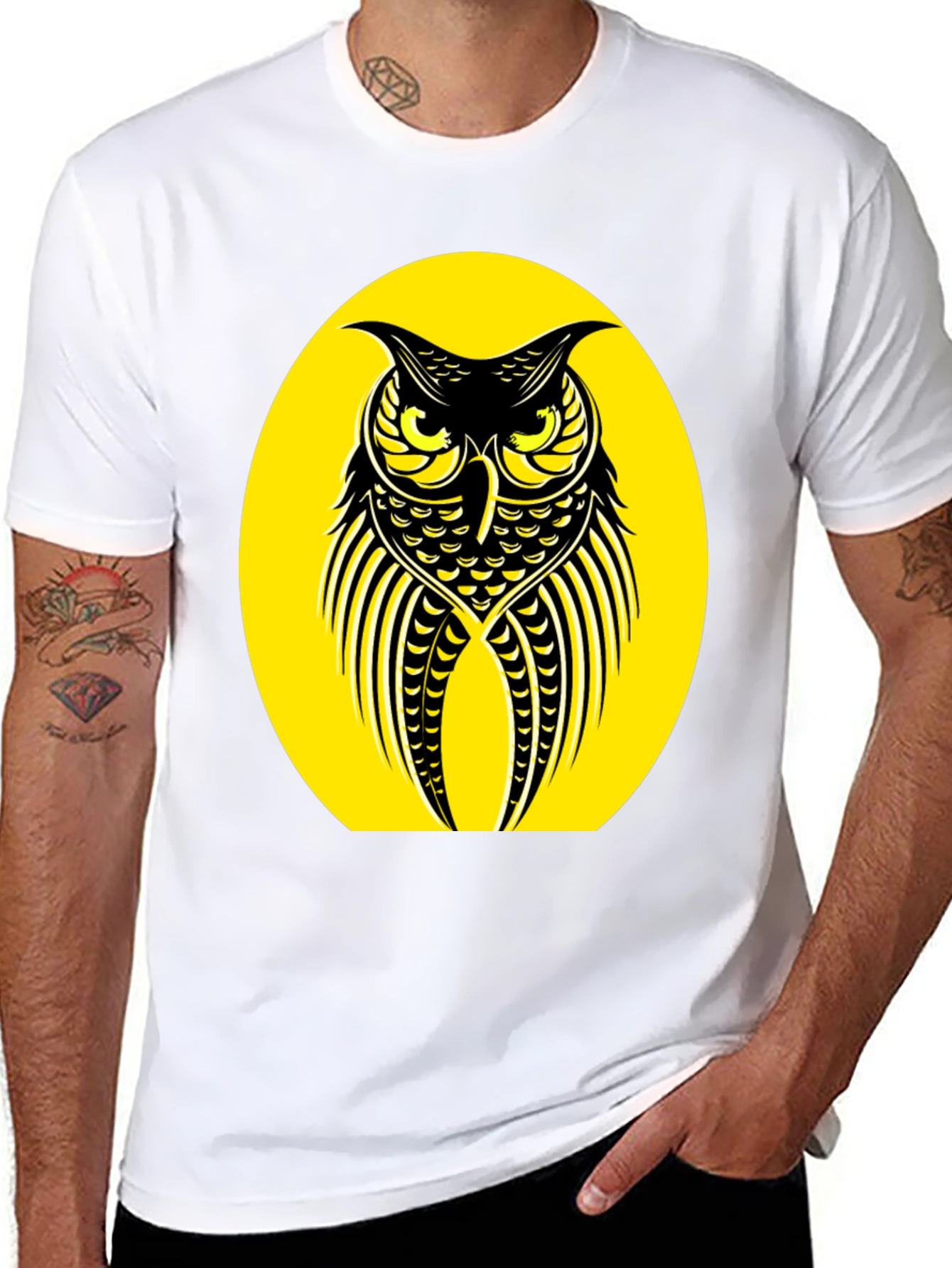 Owl Graphic Tee - Black Crew Neck T-Shirt