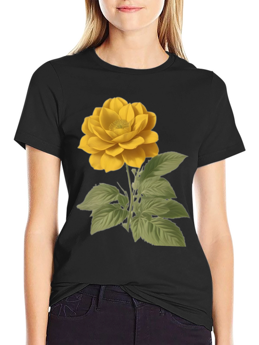 Yellow Rose Graphic Black T-Shirt