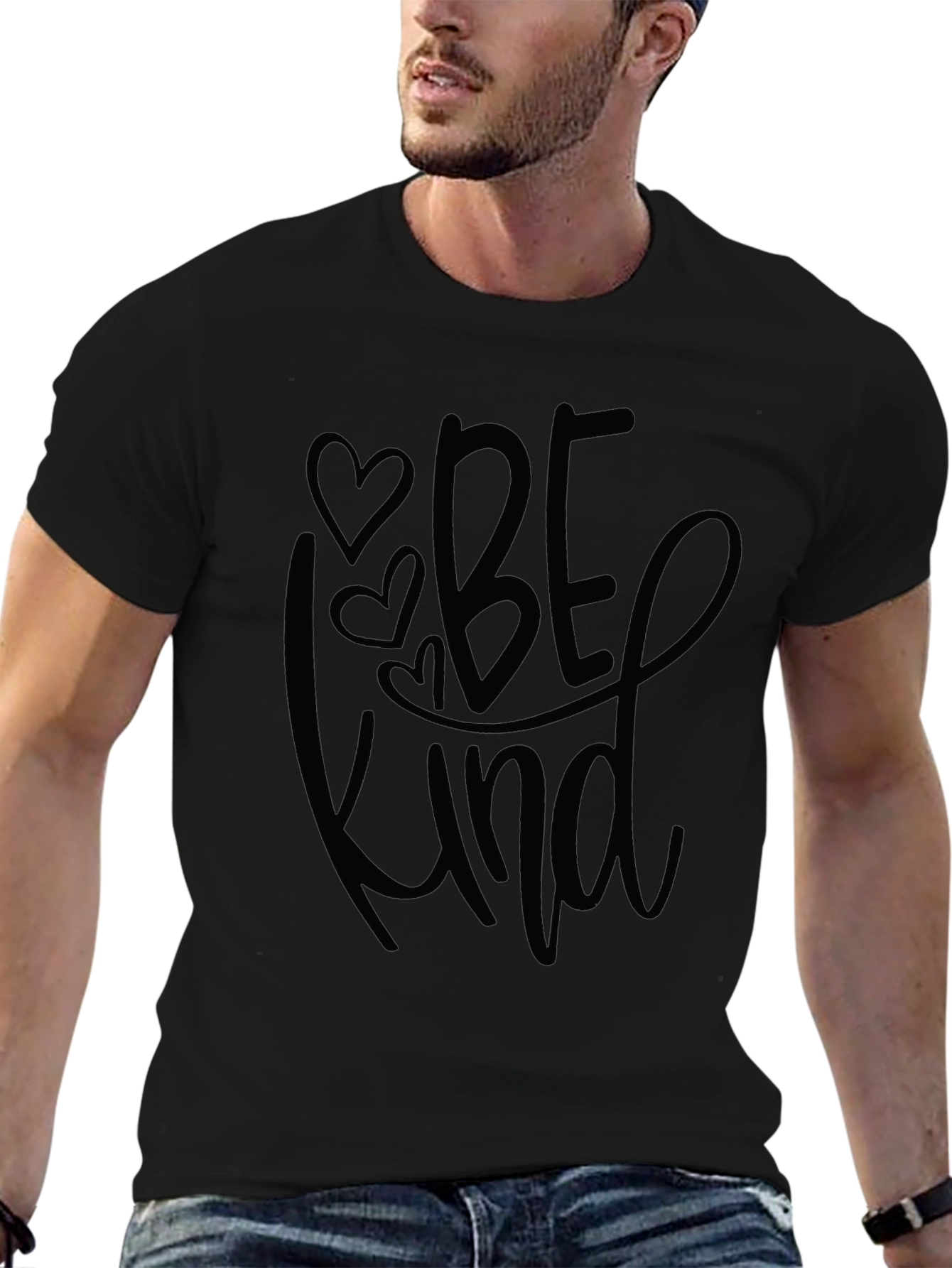 Be Kind Heart Tee - Soft Black Graphic T-Shirt