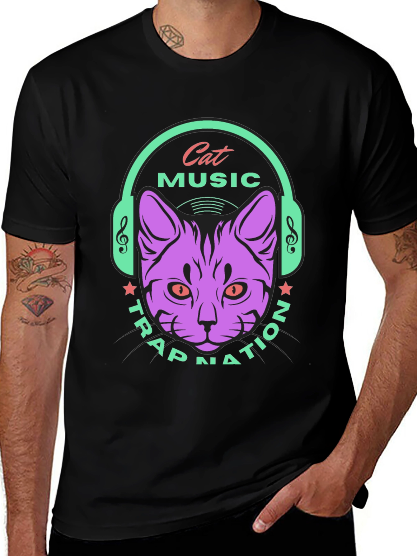 Cat Music Trap Nation Black T-Shirt