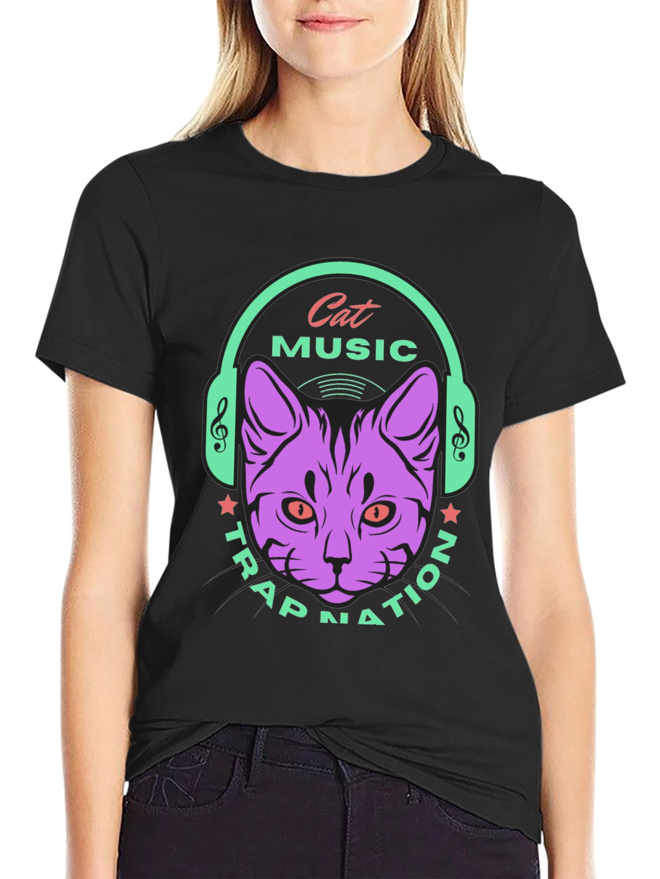 Cat Music Trap Nation Black T-Shirt