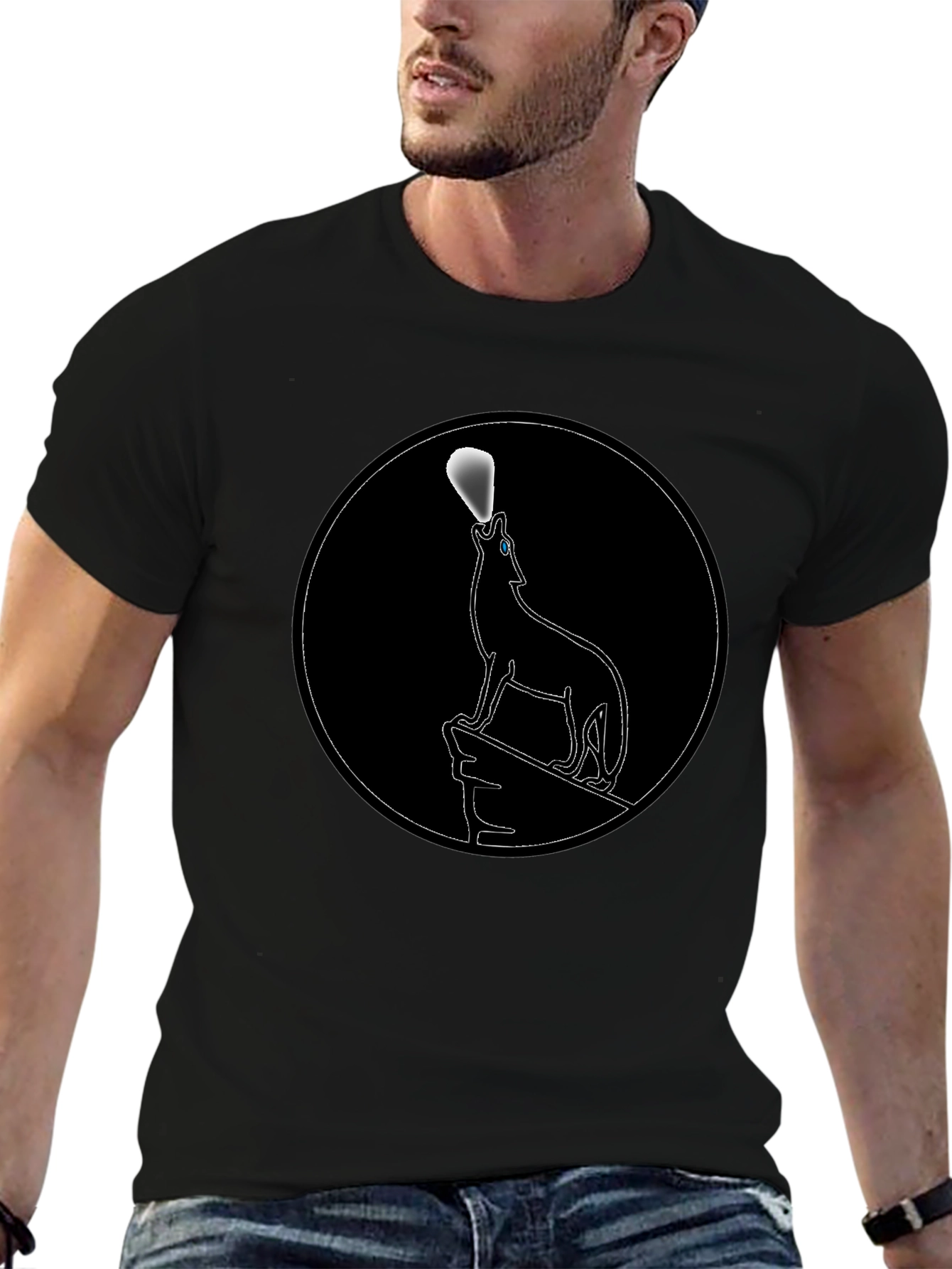 Wolf Howling at Moon Black Graphic Tee