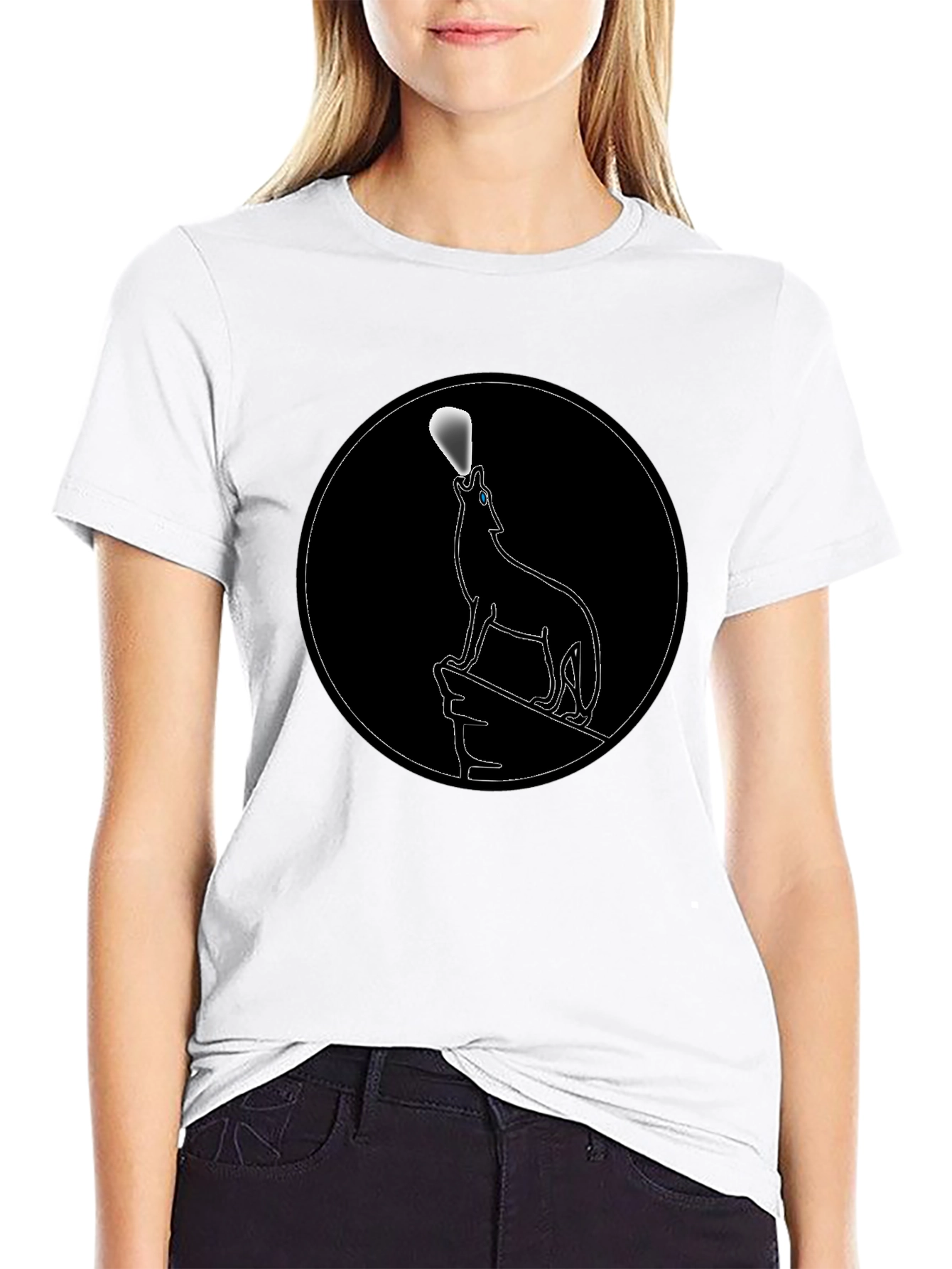 Wolf Howling at Moon Black Graphic Tee
