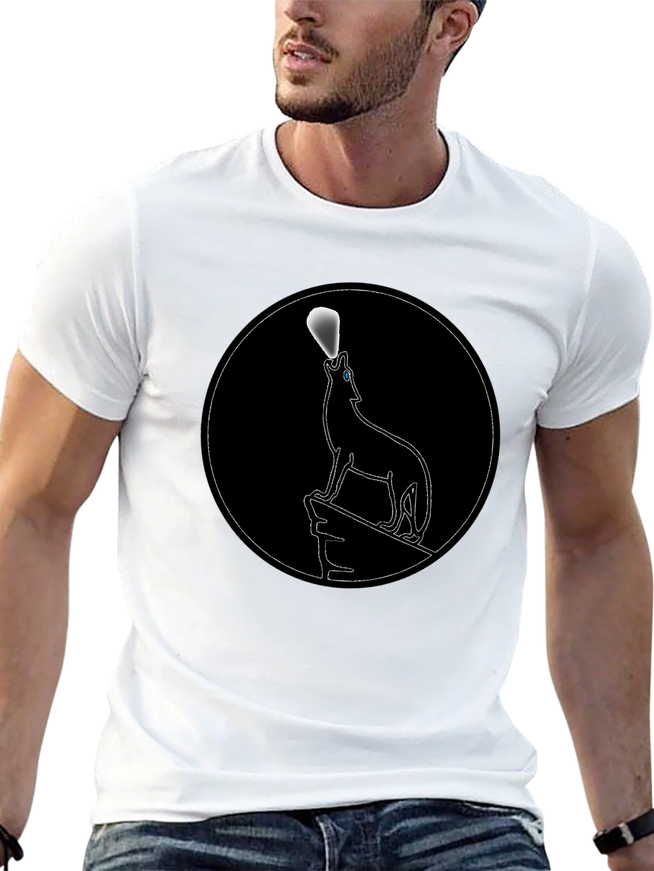 Wolf Howling at Moon Black Graphic Tee