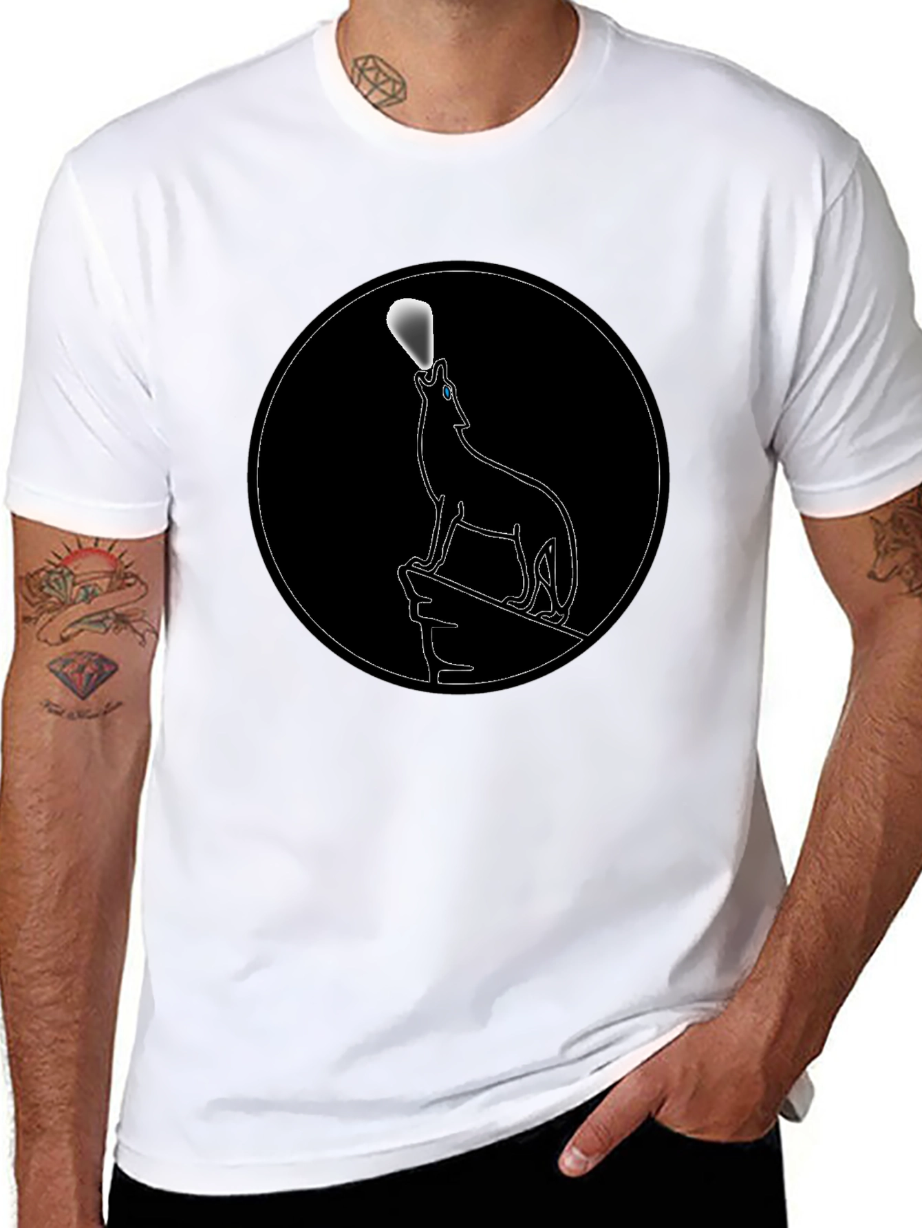 Wolf Howling at Moon Black Graphic Tee