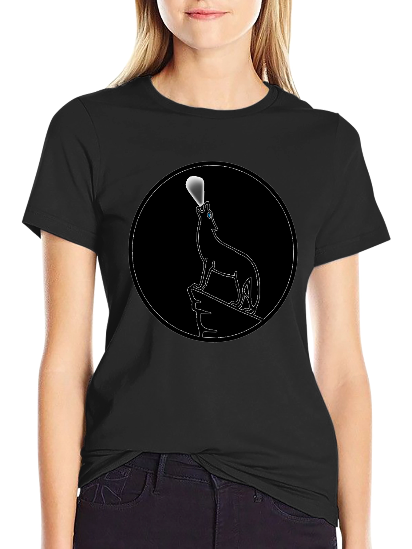 Wolf Howling at Moon Black Graphic Tee