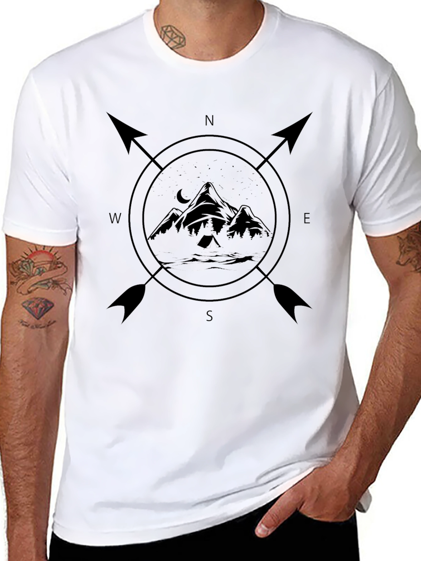 Compass Mountain Graphic Tee - Adventure Awaits!