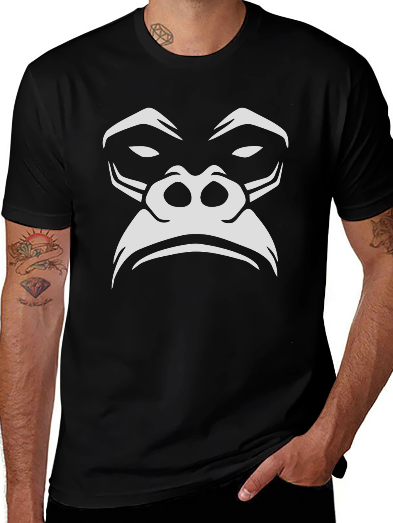 Gorilla Face Graphic T-Shirt - Black