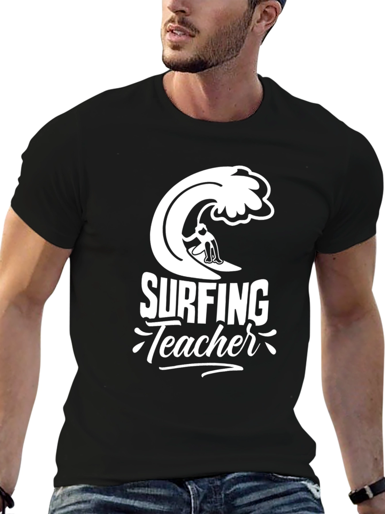 Surfing Teacher Graphic T-Shirt - Black