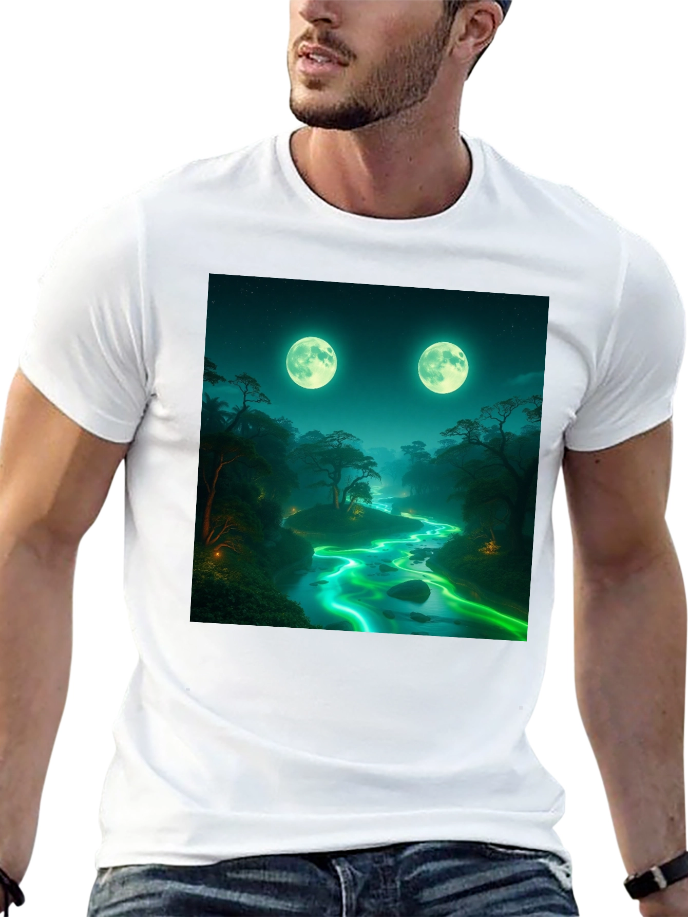 Mystical Moonlight River Black T-Shirt