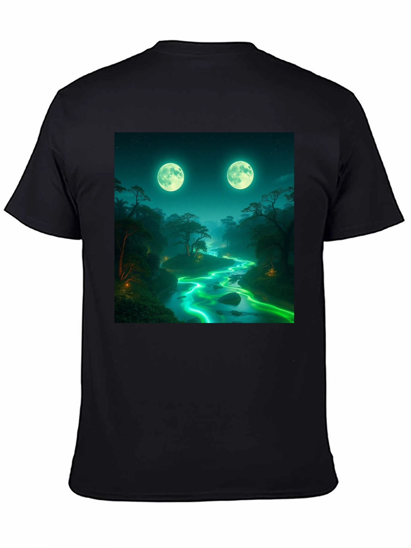 Mystical Moonlight River Black T-Shirt