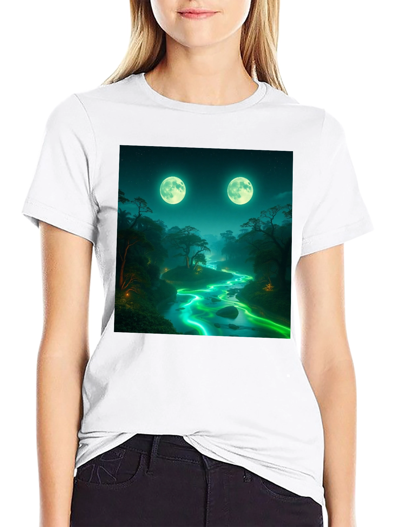 Mystical Moonlight River Black T-Shirt