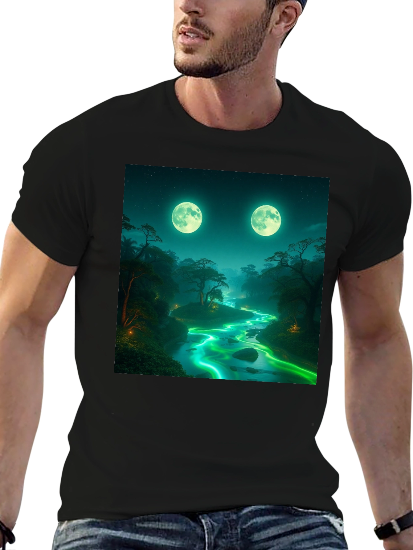 Mystical Moonlight River Black T-Shirt