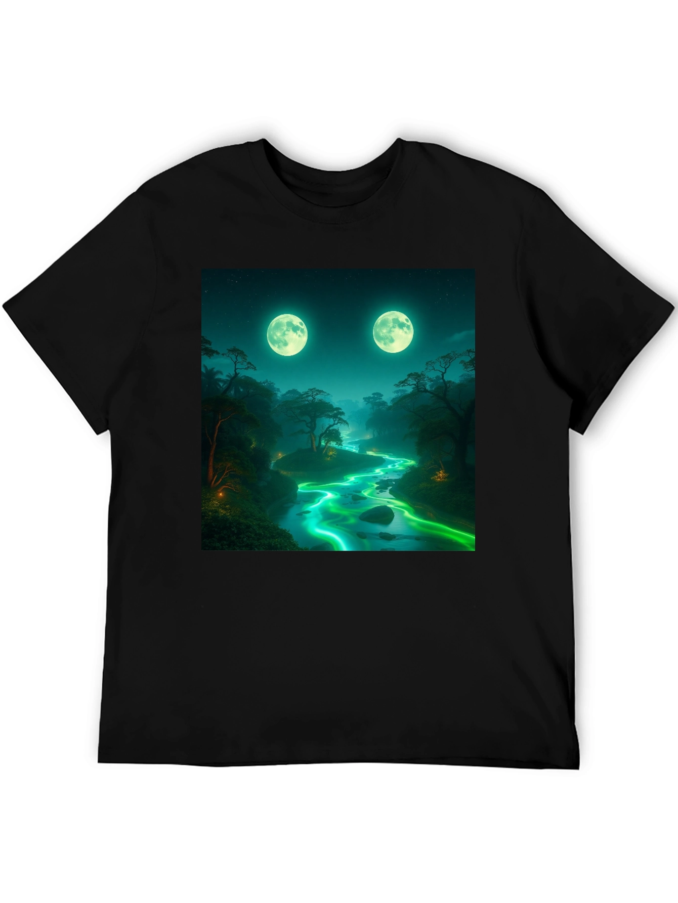 Mystical Moonlight River Black T-Shirt