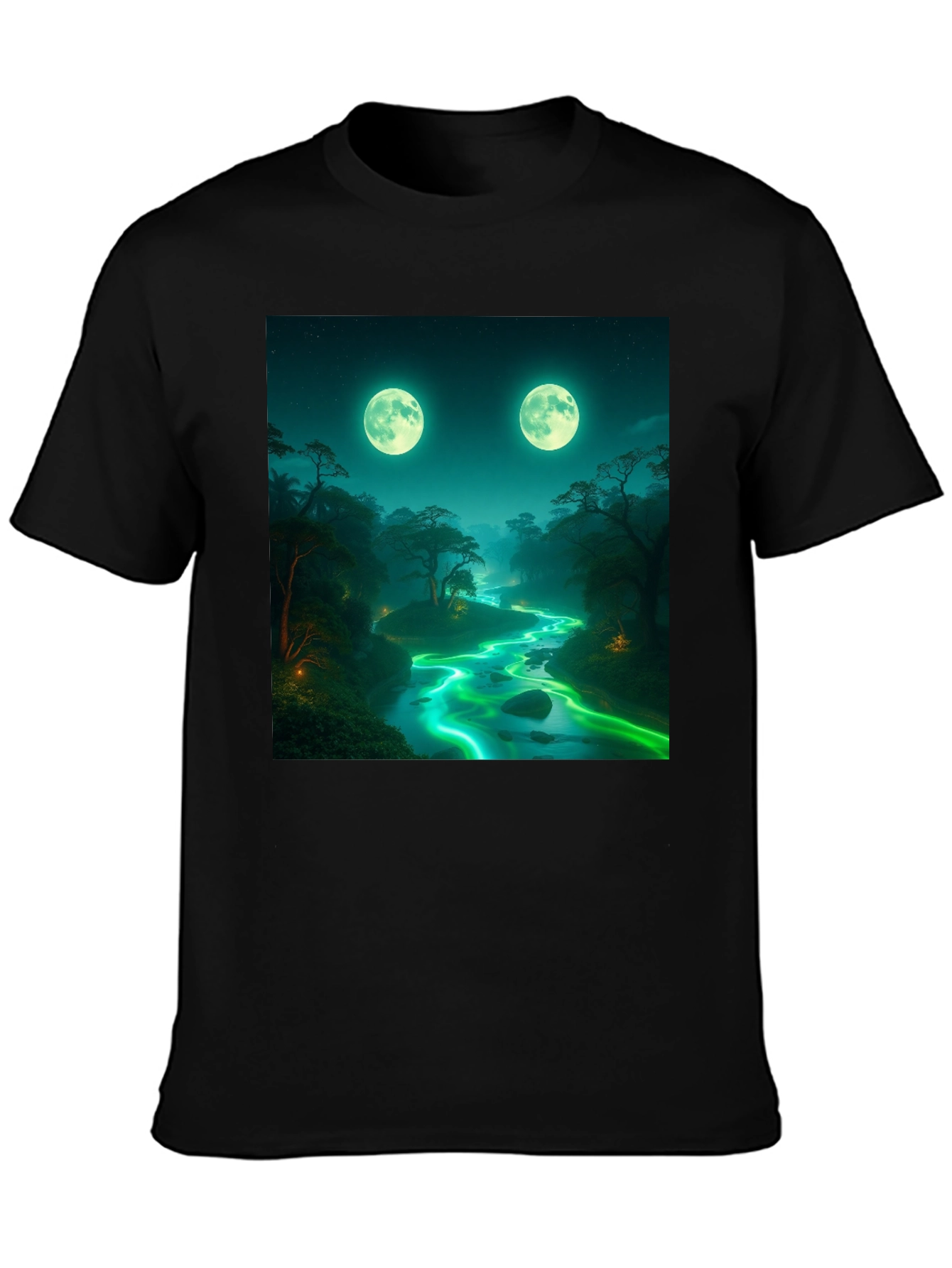 Mystical Moonlight River Black T-Shirt