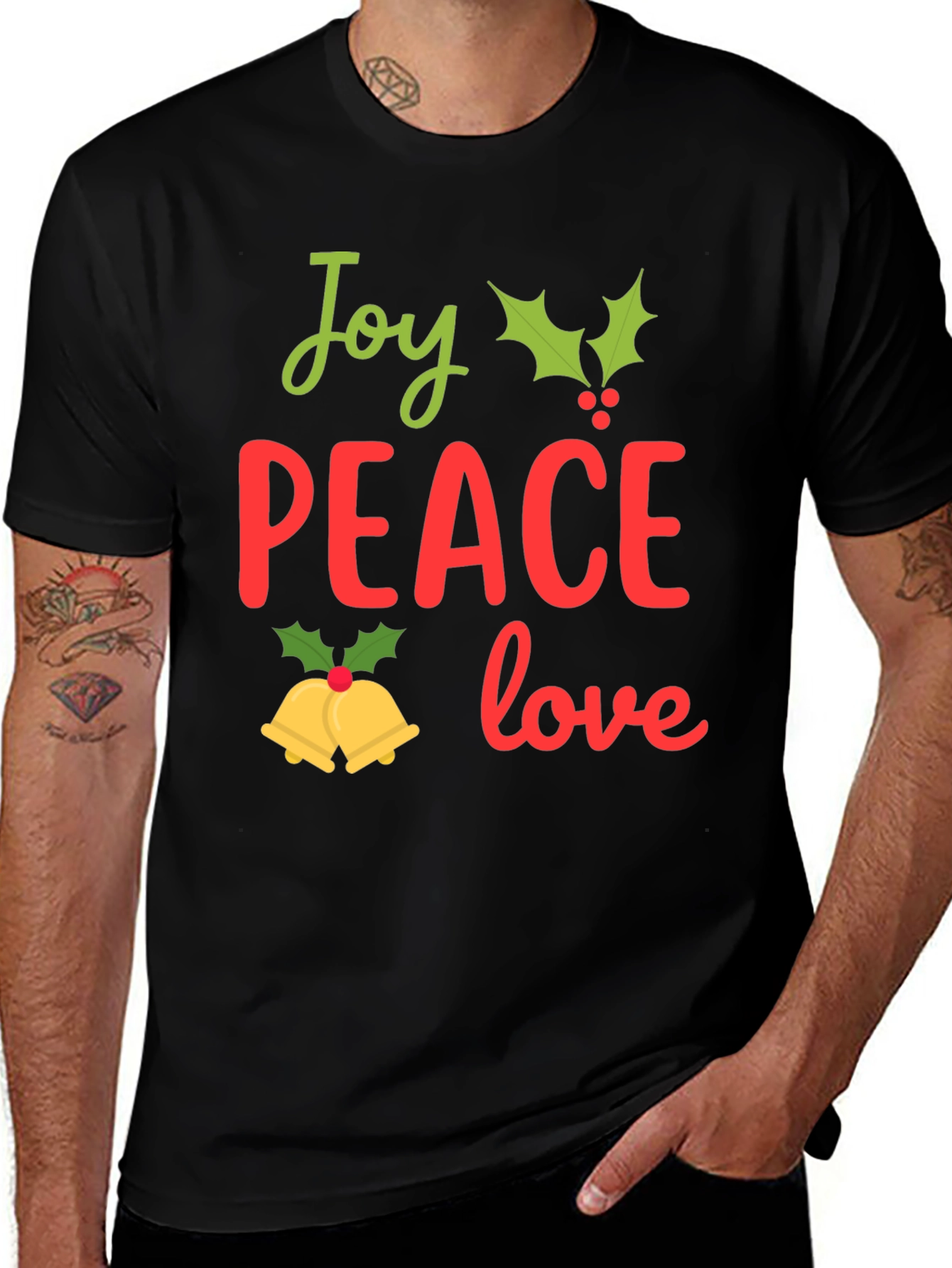 Joy Peace Love Christmas T-Shirt Festive Holiday Tee