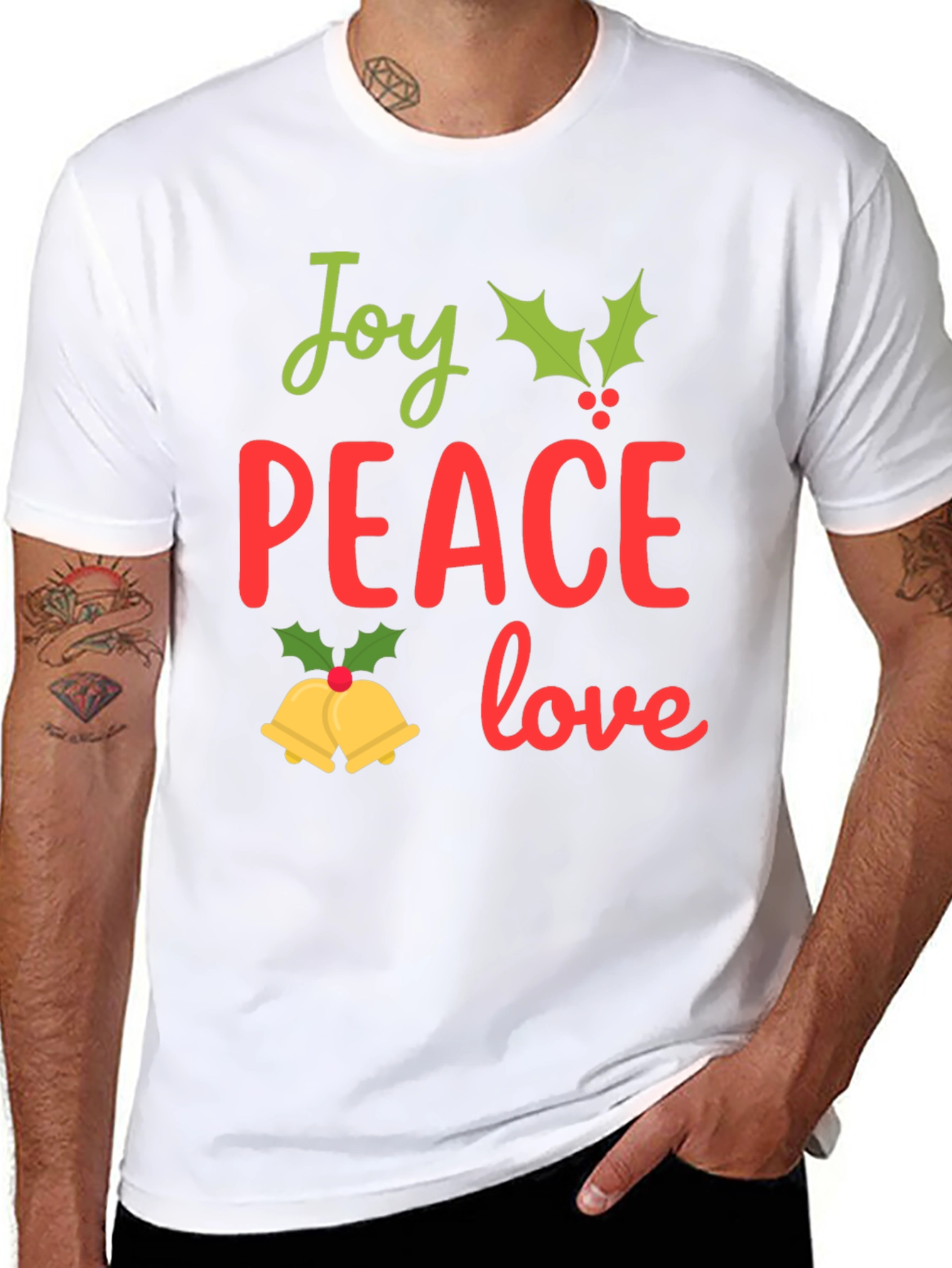 Joy Peace Love Christmas T-Shirt Festive Holiday Tee