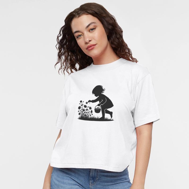 adorable girl picking flowers in a basket